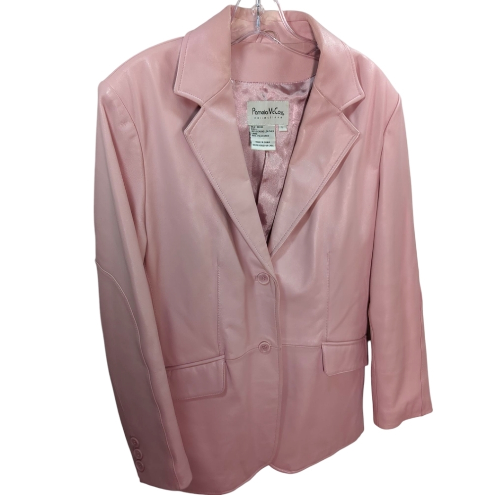 Pamela McCoy Blush Baby Pink Leather Blazer Jacket SZ Large Lk New! - Picture 3 of 7